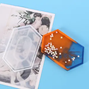 Hexagonal silicone mold for DIY resin jewelry tray and storage box with finished sample