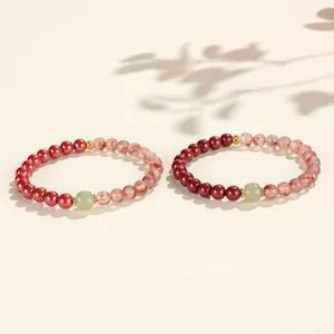 New Chinese style beaded bracelet with cinnabar, South Red agate and green Hetian jade