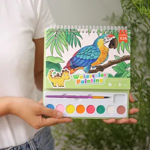 Portable children's watercolor painting book set with 8-color palette and brush DIY