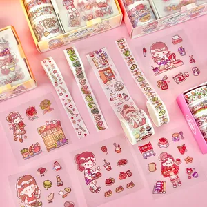 Cute cartoon washi tape and sticker set for DIY journaling and scrapbooking decorations