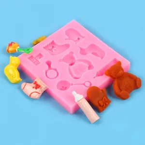 Molde de silicona DIY baby shower para fondant chocolate oso biberón patito dulces