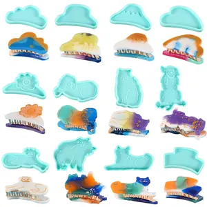 DIY silicone molds for hair clips with cat, dog, and cloud shapes for resin crafting