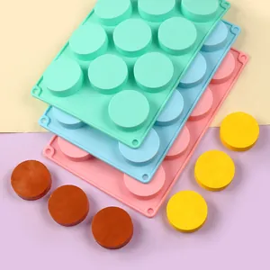 Moldes redondos de silicona de 12 cavidades para chocolate, pasteles y jabón artesanal.