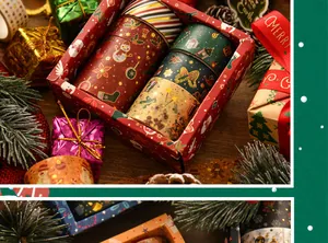 Nahaufnahme von 6 Rollen Weihnachts-Washi-Tape-Set mit festlichen Schneemann-Motiven