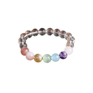 Buntes Kristallperlenarmband mit Bergkristall und bonbonfarbenen Edelsteinen