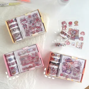 Cute cartoon washi tape and sticker set for DIY scrapbooking and stationery journals