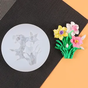 Macro view of floral silicone mold with colorful 3D resin flower finished piece