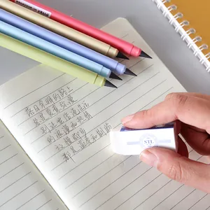 Macaron colored inkless everlasting pencils for students with eraser on paper notebook