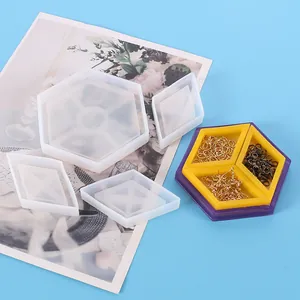 Hexagonal and diamond silicone molds for DIY resin storage box with jewelry findings.