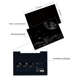 Weltraum-Astronauten-Nachtszene-DIY-Kratzset mit zwei 40,5 x 28,5 cm großen Platten
