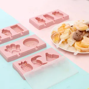 DIY silicone popsicle mold set with various cute shapes including pineapple and paw
