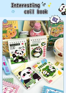 Detail view of cute panda themed mini A7 flip coil notebooks for students.