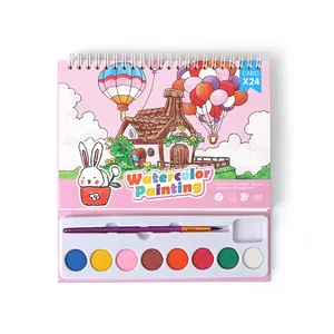 Children's cartoon watercolor painting set with 8 colors and spiral-bound drawing book