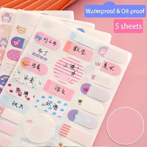 Waterproof and oil-proof cute cartoon name stickers for school children, 5 sheets pack