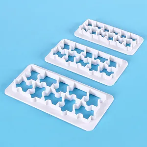 Set of 3 puzzle-style geometric cookie cutters for DIY baking and cake decorating.