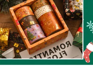 Detailansicht eines 6-teiligen Weihnachts-Washi-Tape-Sets mit festlichen Goldfolienmustern