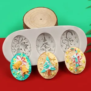 Detail view of Christmas silicone mold with colorful finished festive ornaments.