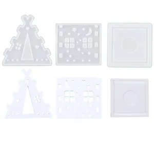 Christmas house and star moon patterns silicone mold set for DIY candle holders