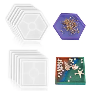 Set of hexagon and square silicone resin coaster molds for DIY handmade crystal crafts