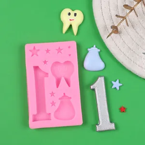 Molde de silicona rosa con número 1 y biberón para decoración de pasteles de bebé