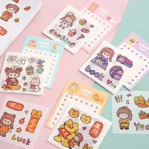 Ensemble d'autocollants de dessin animé pour journal DIY avec motifs de filles et animaux
