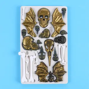 Halloween skull wing and bone silicone mold for fondant chocolate and resin DIY crafts