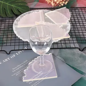 Irregular coaster silicone mold with iridescent resin finished products and wine glass