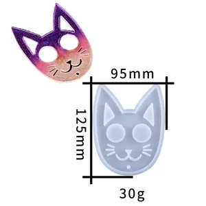 Detailed cat head silicone mold for resin keychains with 95mm x 125mm dimensions