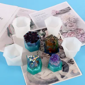 DIY geometric silicone molds for epoxy resin with colorful finished glittering samples