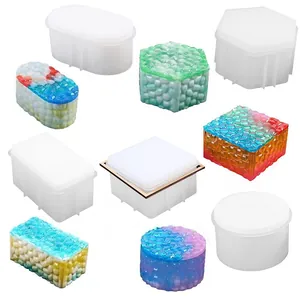 DIY Storage Box Silicone Mold Diamond Mirror Surface Resin Casting Mold Square Rectangle Hexagon Round Craft Jewelry Box Mold