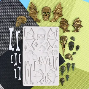 Halloween horror skull and bat wing silicone mold for DIY cake baking and candle decor