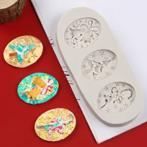 Detailed view of 3-cavity Christmas silicone mold for fondant and cake decorating tools