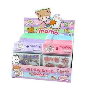 Lot de 100 pochettes d'autocollants transparents PET dessin animé en boîte cadeau DIY