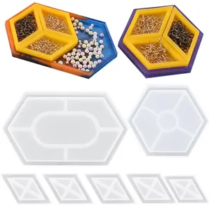 DIY Silicone Resin Molds For Jewelry Storage Box Tray Base Casting Geometric Hexagon Rhombus Mirror Surface Epoxy Resin Mold Home Decor Crafts