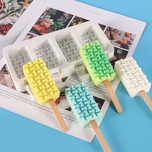 Close-up of 4-cavity silicone popsicle mold featuring textured grid pattern DIY ice cream