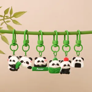 Creative Cute Cartoon Panda Keychain Resin School Bag Pendant Decoration Gift For Kids Women Green Metal Hook Key Ring