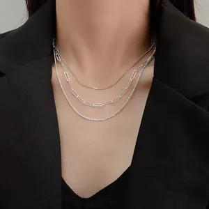 Minimalist Alloy Sparkling Chain Necklace For Women Ins Style Cold Wind Paperclip Chopin Snake Bone Necklace Jewelry