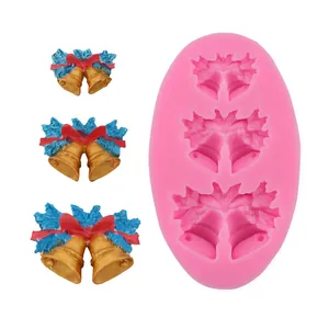Christmas bell and holly leaf silicone mold for DIY cake decoration and plaster crafts