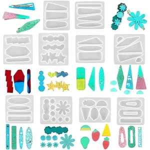 Moule en Silicone de Résine Époxy Cristal DIY Pour Barrettes à Cheveux Forme Géométrique Fleur Étoile Cœur Accessoires de Bijoux