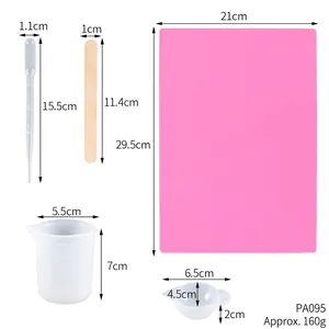 Dimensiones completas del kit de resina epoxi con alfombra de silicona y vasos