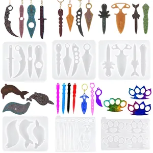 DIY Silicone Resin Molds For Magic Wand Dagger Knuckle Duster Keychain Mirror Surface Resin Casting Tools For Arts Crafts Making