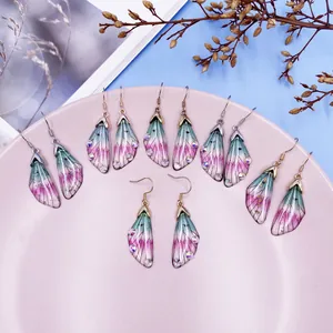 Elegant gradient cicada wing drop earrings with sparkling rhinestones for women jewelry