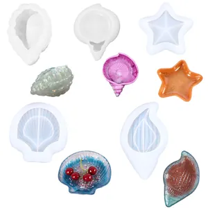 Set di stampi in silicone tema oceano per vassoi in resina epossidica a stella e conchiglia.
