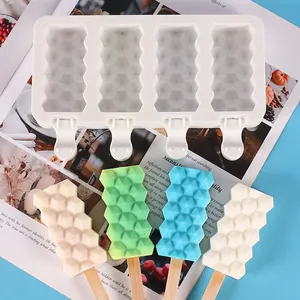 Detailed view of 4-cavity silicone popsicle mold with textured geometric ice cream bars