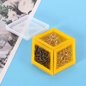 DIY hexagon resin storage box silicone mold featuring diamond-shaped jewelry compartments