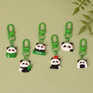 Creative cute cartoon panda resin keychains with green metal clips for bags