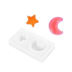 Molde de silicona para resina con formas de estrella y luna y piezas con purpurina