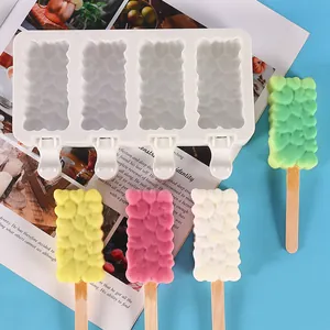 Detail view of 4-cavity silicone popsicle mold with ripple textured ice pops