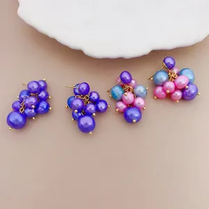 Elegant colorful freshwater pearl grape cluster stud earrings for summer fashion