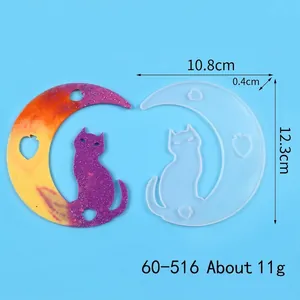 Detailed view showing dimensions of the moon and cat shaped resin silicone mold